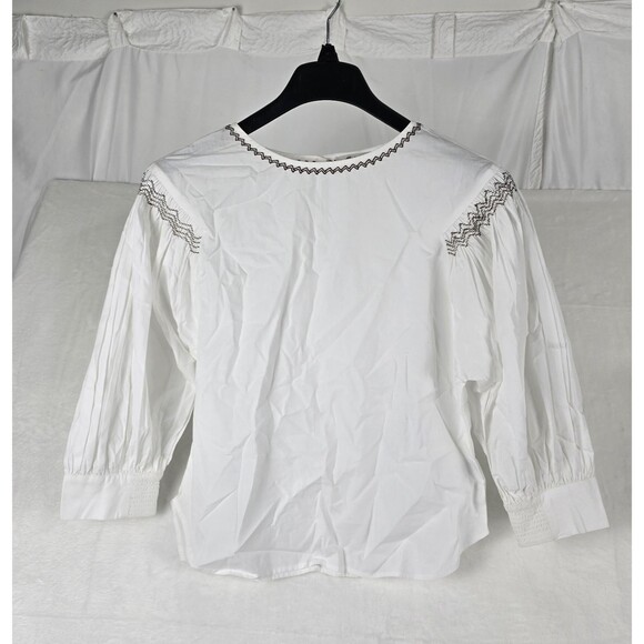 Madewell Embroidered Poplin Balloon-Sleeve Top Women White Cotton Small - Picture 4 of 11